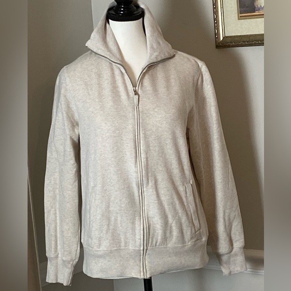 Lands' End Jackets & Blazers - Lands’ End Women’s Heathered Oatmeal Mock Neck Full Zip Fleece Lined Jacket